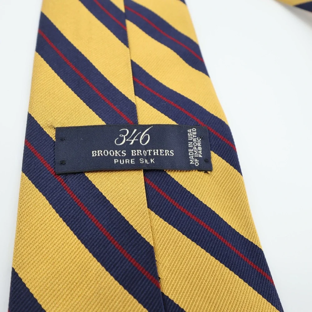Brooks Brothers Pure Silk Striped Necktie Yellow Navy Red Made in USA 60
